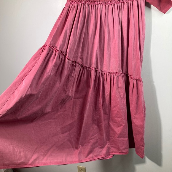 Womens Freak's Store Cotton Tiered Dress Pink Short Sleeve Cotton Size F S/M - Picture 4 of 7